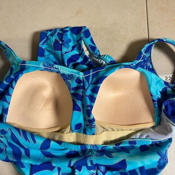 Vintage Blue One Piece Tropical Resort Swimsuit Small - Picture 6 of 8